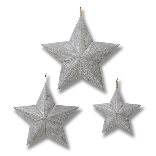 set of 3 wooden grey stars