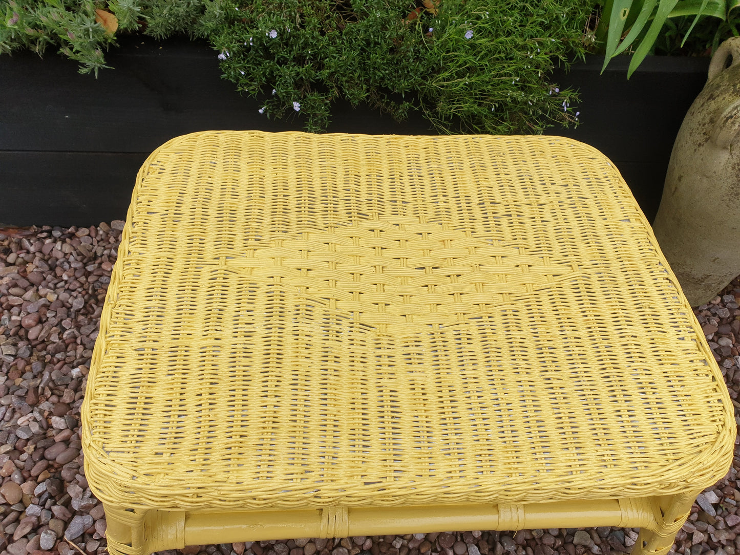 Vintage wicker and bamboo coffee table